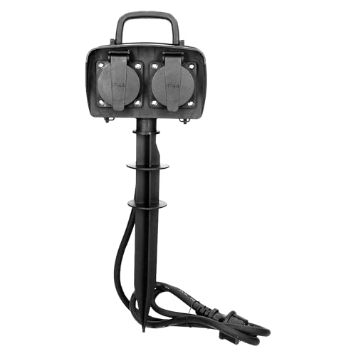 Robuste Gartensteckdose, 2x2P+Z, 2300W, IP44, 1,5m Kabel H07RN-F 3G1,5mm², Max. Belastung 3680W, Schwarz Robuste Gartensteckdose, 2x2P+Z, 2300W, IP44, 1,5m Kabel H07RN-F 3G1,5mm², Max. Belastung 3680W, Schwarz von Trano