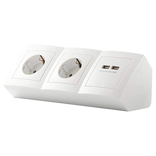 Steckdose 2-fach + 2x USB für Küche und Büro - Ecksteckdose in weiß aus hochwertigem Kunststoff ideal für Arbeitsplatte, Tischsteckdose oder Unterbausteckdose mit 2 Steckdosenelement Küchensteckdose Steckdose 2-fach + 2x USB für Küche und Büro - Ecksteckdose in weiß aus hochwertigem Kunststoff ideal für Arbeitsplatte, Tischsteckdose oder Unterbausteckdose mit 2 Steckdosenelement Küchensteckdose von Trano