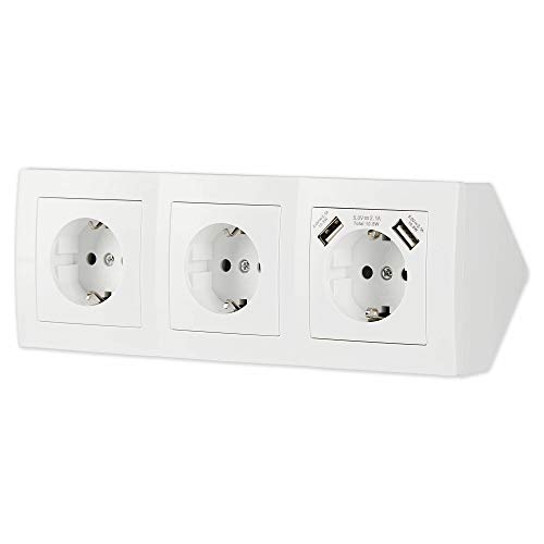 Steckdose 3-fach + 2x USB für Küche und Büro - Schreibtischsteckdose in weiß aus hochwertigem Kunststoff ideal für Arbeitsplatte, Tischsteckdose oder Unterbausteckdose mit 3 Steckdosenelement Steckdose 3-fach + 2x USB für Küche und Büro - Schreibtischsteckdose in weiß aus hochwertigem Kunststoff ideal für Arbeitsplatte, Tischsteckdose oder Unterbausteckdose mit 3 Steckdosenelement von Trano