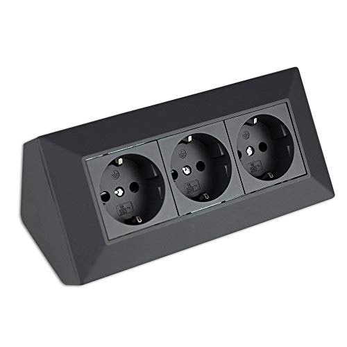 Steckdose Schwarz für Küche und Büro - Ecksteckdose aus hochwertigem Kunststoff ideal für Arbeitsplatte, Tischsteckdose oder Unterbausteckdose mit 3-fach Steckdosenelement Küchensteckdose Steckdose Schwarz für Küche und Büro - Ecksteckdose aus hochwertigem Kunststoff ideal für Arbeitsplatte, Tischsteckdose oder Unterbausteckdose mit 3-fach Steckdosenelement Küchensteckdose von Trano