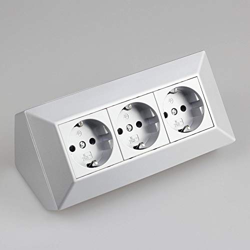 Steckdose Silber für Küche und Büro - Ecksteckdose aus hochwertigem Kunststoff ideal für Arbeitsplatte, Tischsteckdose oder Unterbausteckdose mit 3-fach Steckdosenelement Küchensteckdose Steckdose Silber für Küche und Büro - Ecksteckdose aus hochwertigem Kunststoff ideal für Arbeitsplatte, Tischsteckdose oder Unterbausteckdose mit 3-fach Steckdosenelement Küchensteckdose von Trano