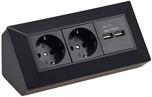 Steckdose schwarz 2-fach mit USB für Küche und Büro - Ecksteckdose aus hochwertigem Kunststoff ideal für Arbeitsplatte, Tischsteckdose oder Unterbausteckdose mit 2-fach Steckdosenelement und Steckdose schwarz 2-fach mit USB für Küche und Büro - Ecksteckdose aus hochwertigem Kunststoff ideal für Arbeitsplatte, Tischsteckdose oder Unterbausteckdose mit 2-fach Steckdosenelement und von Trano