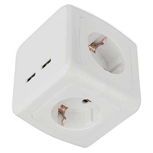 USB Steckdose Steckdosenwürfel für Küche und Büro - eckige Steckdose ideal als Tischsteckdose mit 4-fach Steckdosenelement, 2x USB und 1,5m Kabel Küchensteckdose Mehrfachsteckdose von Trano