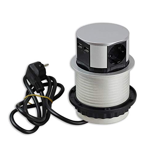 Versenkbare Steckdose für Küche und Büro - runde Einbausteckdose ideal für Arbeitsplatte, als Tischsteckdose oder Unterbausteckdose mit 3-fach Steckdosenelement, 2x USB und 1,8m Kabel Küchensteckdose Versenkbare Steckdose für Küche und Büro - runde Einbausteckdose ideal für Arbeitsplatte, als Tischsteckdose oder Unterbausteckdose mit 3-fach Steckdosenelement, 2x USB und 1,8m Kabel Küchensteckdose von Trano