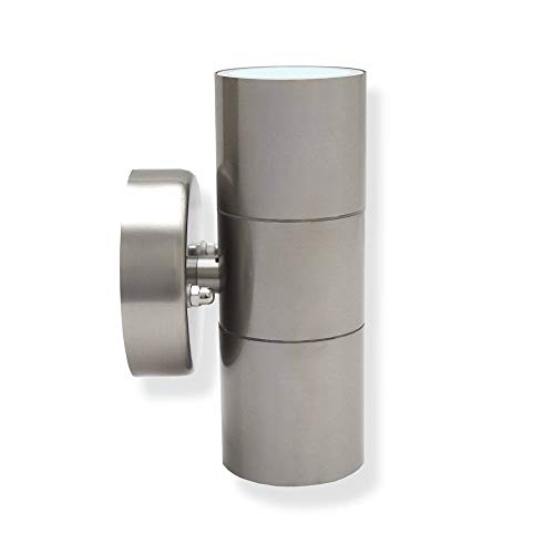 Wandlampe 230V - rund aus Edelstahl, mit IP44 für Innen- und Außenbereich geeignet - kann 1-seitig oder 2-seitig Ausleuchten - mit GU10 Fassung | 2fach, Silber Wandlampe 230V - rund aus Edelstahl, mit IP44 für Innen- und Außenbereich geeignet - kann 1-seitig oder 2-seitig Ausleuchten - mit GU10 Fassung | 2fach, Silber von Trano