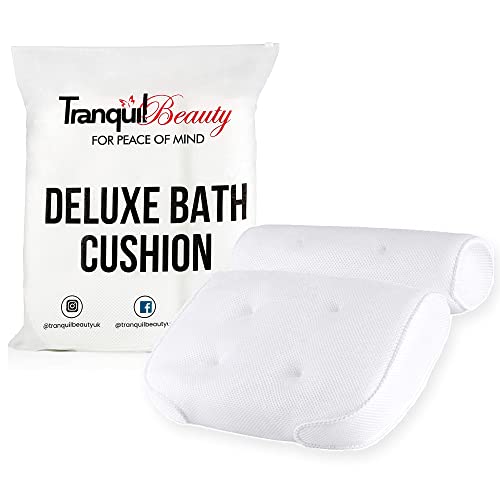 TranquilBeauty Deluxe Badewannenkissen Wasserdichtes Luftnetz-Badekissen mit Saugnäpfen für Kopf und Nacken | Ergonomische Badewannen Kissen Nackenkissen Badewanne | Bad Jacuzzi & Whirlpool Zubehör von TranquilBeauty