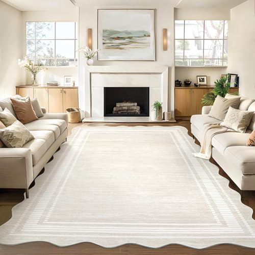 TranquilNest Moderner, massiver gewellter Teppich, groß, waschbar, schmutzabweisend, für den Innenbereich, niedriger Flor, weich, faltbar, Bodenbezug für Schlafzimmer, Wohnung, Wohnzimmer, Beige TranquilNest Moderner, massiver gewellter Teppich, groß, waschbar, schmutzabweisend, für den Innenbereich, niedriger Flor, weich, faltbar, Bodenbezug für Schlafzimmer, Wohnung, Wohnzimmer, Beige von TranquilNest