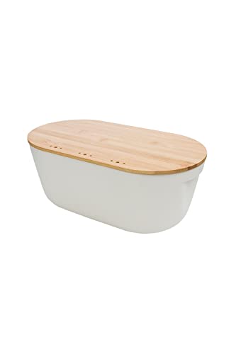 Brotkasten Brotdose Brotbox mit Bambus Deckel, Brotbehälter rechteckig PlainCream - 100% Biologisch aus Pflanzenbasiertem Kunststoff in Creme, 33 x 18.5 x 12.5 cm von Tranquillo