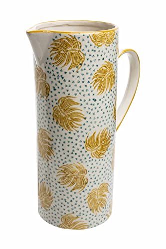 Karaffe, Wasserkrug aus Keramik, Vase, Krug Steingut BOHO CHIC gelb, 11,5 x 11,5 x 25,5 cm, 1650 ml von Tranquillo
