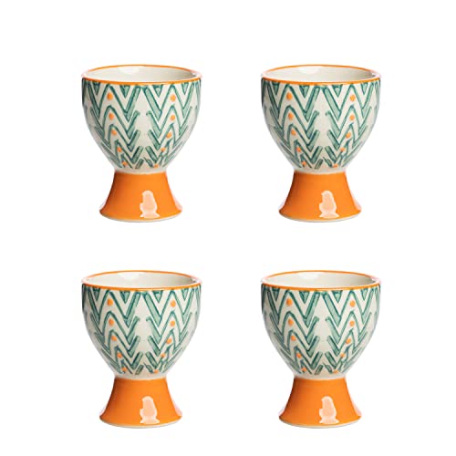 Tranquillo 4 er Set Eierbecher MIX'N'MATCH, Keramik handgestempelt, spülmaschinengeeignet, orange/grün, 6,5 x 5 cm von Tranquillo