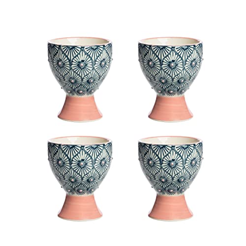 Tranquillo 4 er Set Eierbecher MIX'N'MATCH, Keramik handgestempelt, spülmaschinengeeignet, pink/grau, 6,5 x 5 cm von Tranquillo