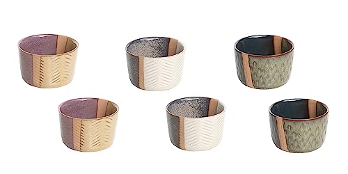 Tranquillo 6 Set Keramik Schalen Set als Tapas Schalen, Dip Schälchen, Snackschale Snack Bowl INDUSTRIAL Mehrfarbig, 9 x 9 x 5,5 cm von Tranquillo