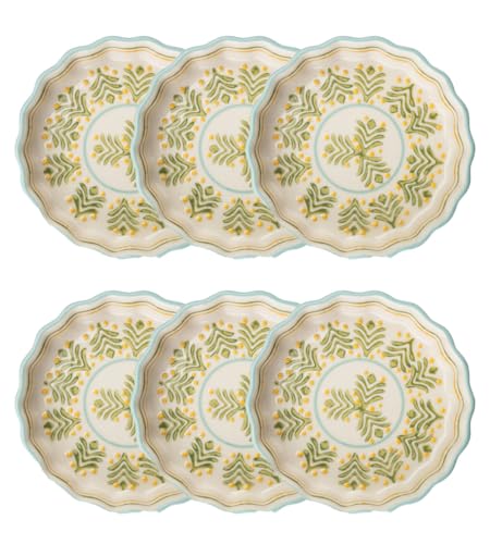 Tranquillo 6er Set Tarteletteform aus Steinzeug mit handgestempeltem Print grün/gelb RETRO, Ø11 x 3 cm Tranquillo 6er Set Tarteletteform aus Steinzeug mit handgestempeltem Print grün/gelb RETRO, Ø11 x 3 cm von Tranquillo