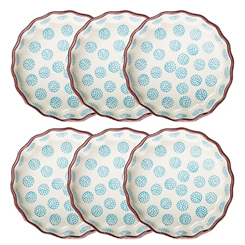 Tranquillo 6er Set Tarteletteform aus Steinzeug mit handgestempeltem Print weiß/blau RETRO, Ø11 x 3 cm von Tranquillo