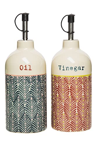 Tranquillo Essig und Ölflasche Spender Set MIX'N'MATCH aus handgestempeltem Steinzeug, 7x7x15 cm. Fassungsvermögen: 450 ml pro Flasche von Tranquillo
