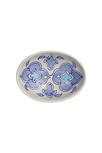 Tranquillo Seifenschale Blue Pottery aus Steingut oval mit floralem hellblauem Print, mit Löchern für den Wasserablauf, 13 x 10 x 4 cm von Tranquillo