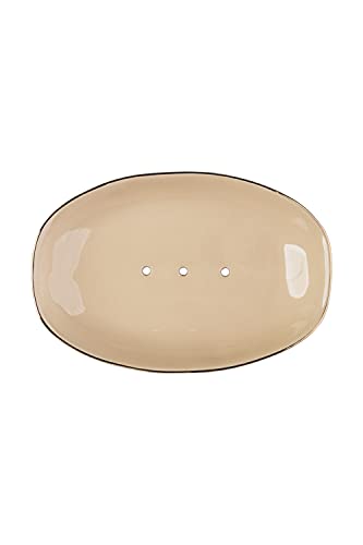 Tranquillo Seifenschale Classic, oval beige mit Goldrand aus Keramik mit Löchern für den Wasserablauf, 14 x 9.5 x 2.5 cm von Tranquillo