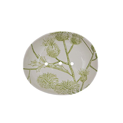 Tranquillo Seifenschale Floral, oval aus Steingut mit floralem Print, mit Löchern für den Wasserablauf, 13x11x4 cm von Tranquillo