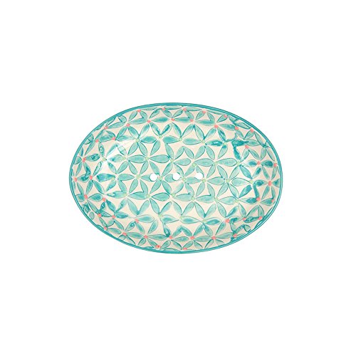 Tranquillo Seifenschale Retro, oval aus Keramik mit Löchern für den Wasserablauf 14 x 9,5 x 2 cm von Tranquillo