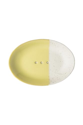 Tranquillo Seifenschale Rustic, oval aus Keramik gelb mit Löchern für den Wasserablauf 14 x 9,5 cm von Tranquillo