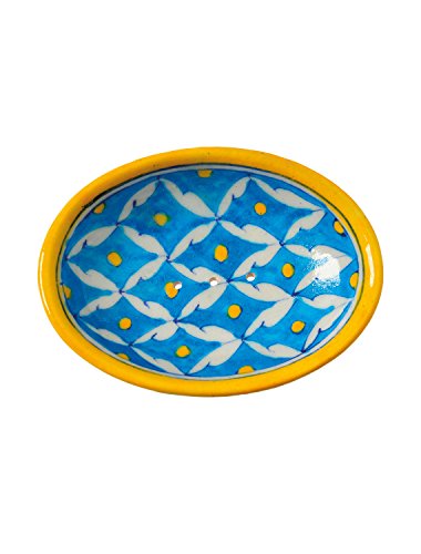 Tranquillo Seifenschale Blue Pottery aus Keramik handbemalt in hellblau mit Löchern für den Wasserablauf 13 x 9,5 x 2 cm von Tranquillo