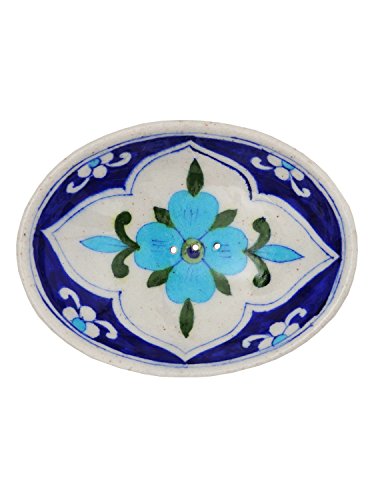 Tranquillo Seifenschale blau aus handbemalter Keramik mit Löchern für den Wasserablauf 13 x 9,5 x 2 cm von Tranquillo