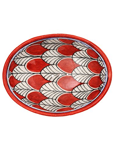 Tranquillo Seifenschale roter Pfau aus handbemalter Keramik mit Löchern für den Wasserablauf 13 x 9,5 x 2 cm von Tranquillo