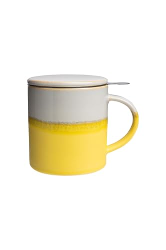 Tranquillo Tee-Aufgusstasse große Keramik Teetasse mit Sieb und Deckel, Teebecher Steingut, 410 ml von Tranquillo