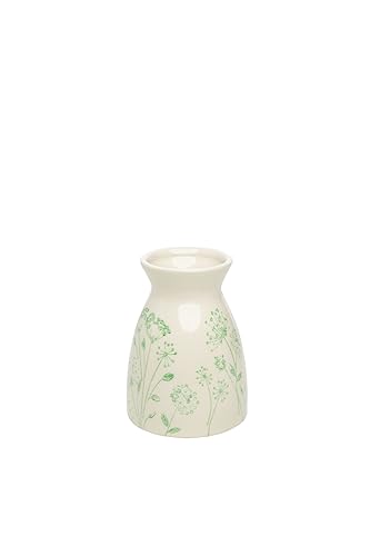 Vase FLORAL aus Steingut handgestempelt grün, Ø 8,5 x 11,5 cm von Tranquillo