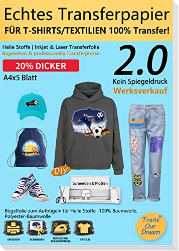 TransOurDream Bügelfolie Transferfolie zum Aufbügeln für dunkle T-Shirts, Jeansstoffe und Leinentasche (5 Blatt A4, Graue Folie), bedruckbares HTV-Folie für Tintenstrahldrucker (D-3-2.0-5) von TransOurDream
