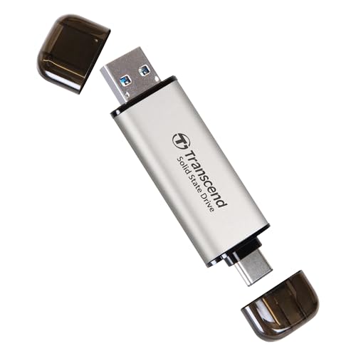 Transcend 1TB Portable SSD Hohe Geschwindigkeit bis zu 1050 MB/s, Ultra-Kompakt, Unterstützt Typ-A/Typ-C, PS4/PS5 Getestet für USB 10Gbps, Silber - TS1TESD310S von Transcend
