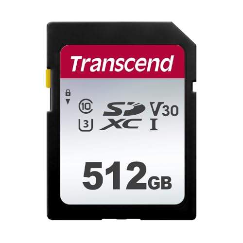 Transcend Highspeed 512GB SDXC Speicherkarte (für Digitalkameras; Bilder & Videos; Autoradio) Class 10, UHS-I U3, Video Speed Class V30 für 4K Ultra HD TS512GSDC300S-E (umweltfreundliche Verpackung) von Transcend