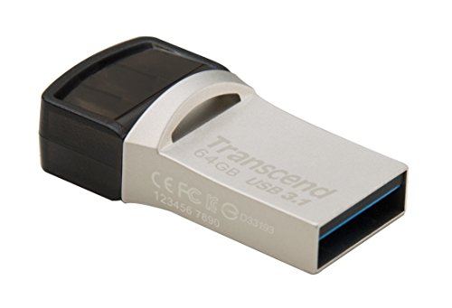 Transcend JetFlash 890 64GB USB Type-C zu USB 3.1 Gen 1 Dual Connector USB OTG Flash Drive für Android TS64GJF890S, Silber von Transcend