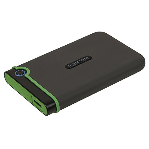 Transcend TS1TSJ25M3S 1TB stabile, tragbare, externe USB3.1 Festplatte (HDD) kompakt, stoßunempfindlich und leicht in grau/grün mit Backup-Funktion (Datensicherung per Knopfdruck), Plug und Play von Transcend