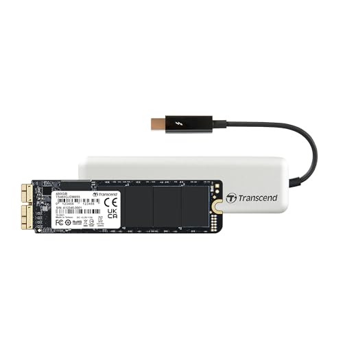 Transcend 480GB Highspeed JetDrive Thunderbolt PCIe™ Gen3 x4 Portable SSD Speichererweiterung für MacBook (Pro, Air) und Mac (mini, Pro); inkl. externem Aluminiumgehäuse und Zubehör TS480GJDM855 von Transcend