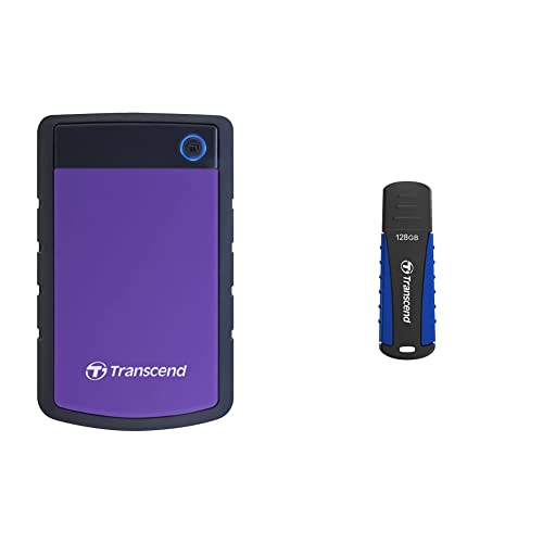 Transcend TS4TSJ25H3P 4TB Portable, Externe Festplatte (HDD) in Purple (lila) mit Backup-Funktion und Schutzhülle, robust Plug und Play & 128GB JetFlash 810 USB 3.1 Gen 1 USB Stick TS128GJF810, Lila von Transcend