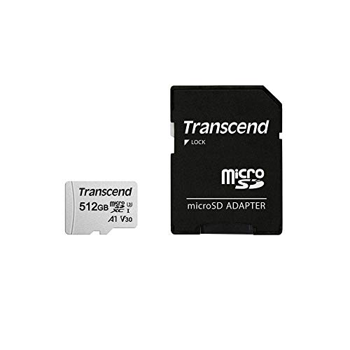 Transcend 512GB microSDXC 300S Klasse 10 Speicherkarte mit bis zu 95/45 MB/s (für Smartphones und Nintendo Switch Konsolen) mit SD-Adapter mit Frustration-Free-Verpackung - TS512GUSD300S-A von Transcend