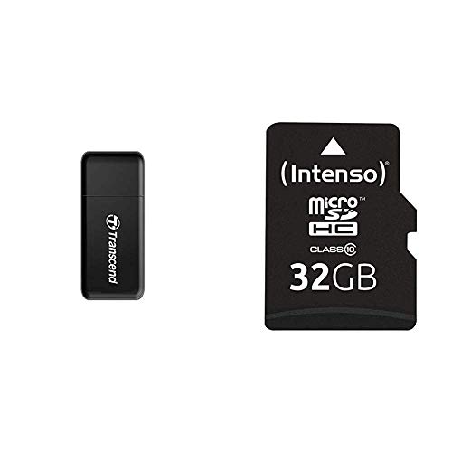 Transcend USB 3.0 / 3.1 Gen 1 Multifunktionskartenleser TS-RDF5K, schwarz & Intenso Micro SDHC 32 GB Class 10 Speicherkarte inkl. SD-Adapter von Transcend