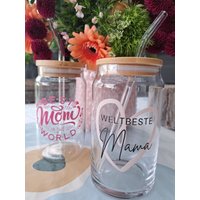 Geschenk Für Mutter, Weltbeste Mama Mit Deckel in Form Einer Dose - Zum Muttertag, Glas Bambusdeckel Und Strohhalm Geschenk Für Mutter, Weltbeste Mama Mit Deckel in Form Einer Dose - Zum Muttertag, Glas Bambusdeckel Und Strohhalm von TransferExperience