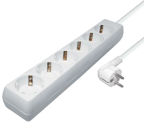 Maxtrack Transmedia Steckdosenleiste 6-fach, Schutzkontakt-Stecker, 6 Schutzkontakt-Kupplungen, Länge: 10 m, weiß NV4-10WL von Maxtrack