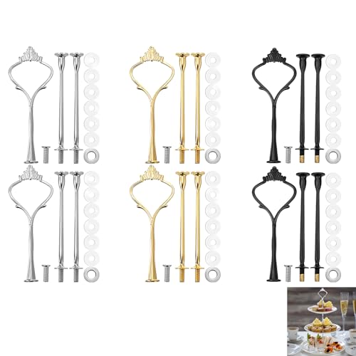 Transmore 6 Set Etageren Stangen Set Etagere Bausatz Metallstangen Tortenständer Etagere Etagen Mittellochausstech 2 bis 3 Etage Etagerenhalter Torten Etagere für Hochzeitstorte Dessertdisplay von Transmore