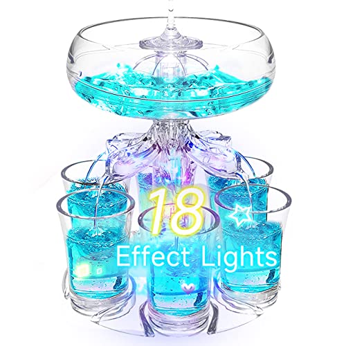 Schnapsglas Spender für Saft oder Likör mit 6 Schnapsgläser Plastik 4cl - Shot Gläser Getränkespender mit 18 Effektlichtern, Shot Verteiler Lustig Bar Party Saufen Zubehör(2022 neu+LED) von Transplant