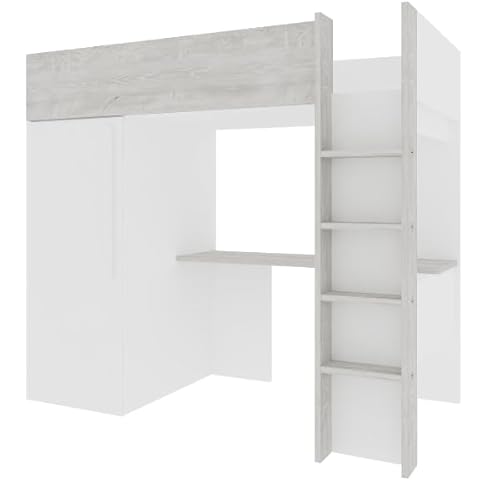 Bo9 Hochschlafsack, 90 x 200 cm, mit Schreibtisch und Schrank, Weiß von Trasman