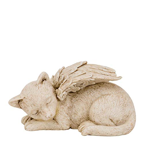 Trauer-Shop Grabschmuck Katzen Figur liegend schlafend mit Engelsflügeln. 17 cm. Lieferung: 1 Stück von Trauer-Shop