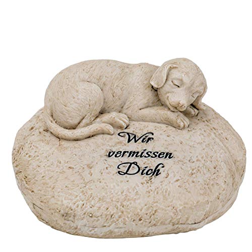 Trauer-Shop Grabstein mit Figur Hund und Gravur Wir vermissen Dich. Breite 16 cm. Lieferung: 1 Stück von Trauer-Shop