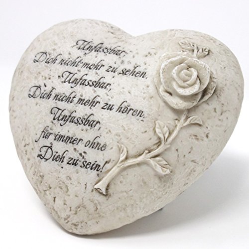 Trauer-Shop Herz Grabdekoration mit Spruch und Rose. Unfassbar. 15cm. 1 Stück von Trauer-Shop