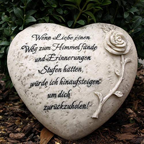 Herz Grabschmuck mit Gravur Trauerspruch und Rose. von Trauer-Shop