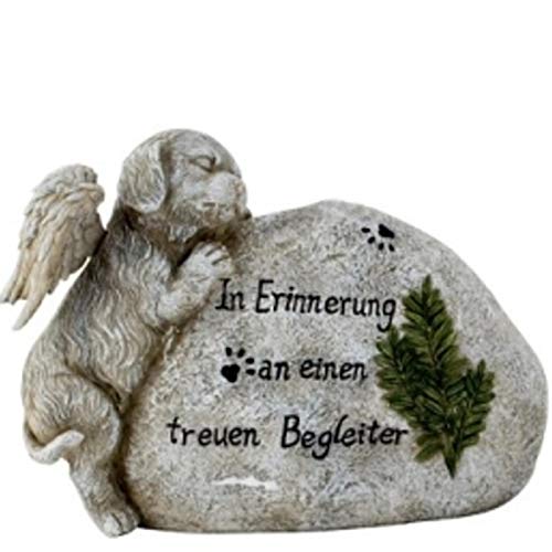 Trauer-Shop Hunde Gedenkstein mit Figur und Inschrift Begleiter, Tiergrab. 21 cm. von Trauer-Shop