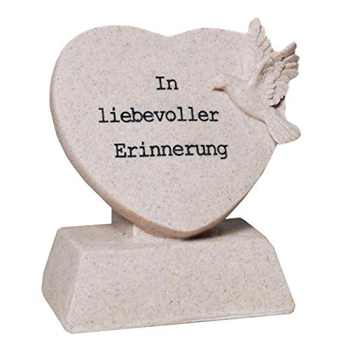 Trauer-Shop Kleines Grabschmuck Herz auf Sockel, Taube, In liebevoller Erinnerung. Breite 11 cm, Höhe 13,5 cm. von Trauer-Shop