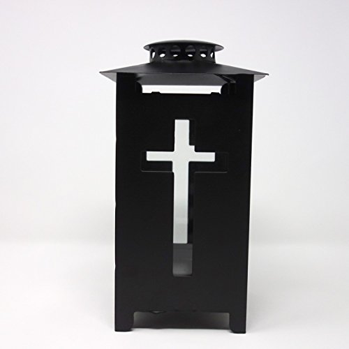 Schwarze Grablaterne mit Lichtkreuz. Höhe 25cm. 1 Stück von Trauer-Shop